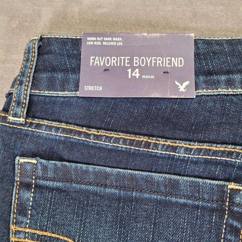 American Eagle Favorite Boyfriend Jeans Womens 14 Regular Dark Wash Low Rise New - Picture 4 of 8